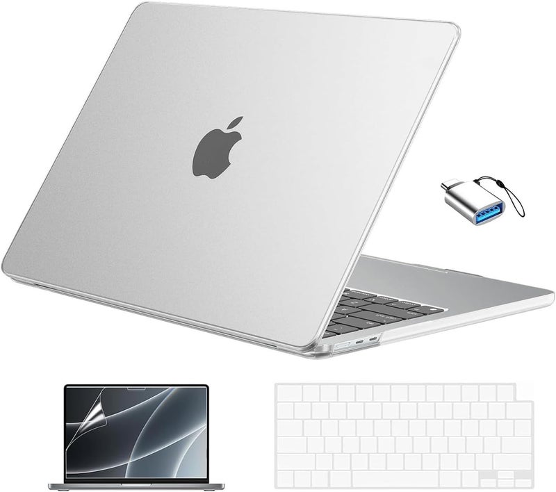 Eoocoo Compatible with MacBook Air 13 inch Case 2026 2025-2022 M4 M3 M2 Model A3240 A3113 A2681, Mac Air 13.6 inch Matte Hard Shell & Keyboard Cover & Screen Film & Type-C, Frost Clear - Image 1